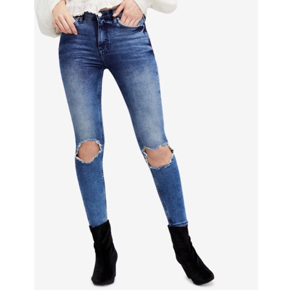 Free People high waist busted knee skinny jeans